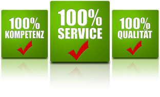 Icons 100% Kompetenz, Service und Qualität